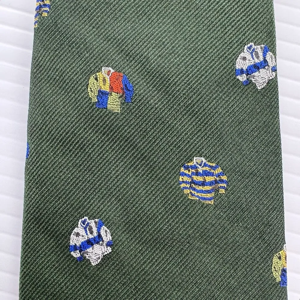 J.Crew Ludlow Silk Tie Green Rugby Shirt Print Novelty Preppy NWT USA